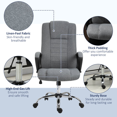 Vinsetto Office Chair, Computer Desk Chair, Linen Fabric Swivel Chair with Adjustable Height, Rolling Wheels for Home and Study, Grey 
