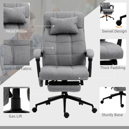 Vinsetto Office Chair, 6 Point Massage Desk Chair, Computer Chair with Footrest & Head Pillow, 360\'c2\'b0 Swivel Recliner Chair for Home Office, Grey