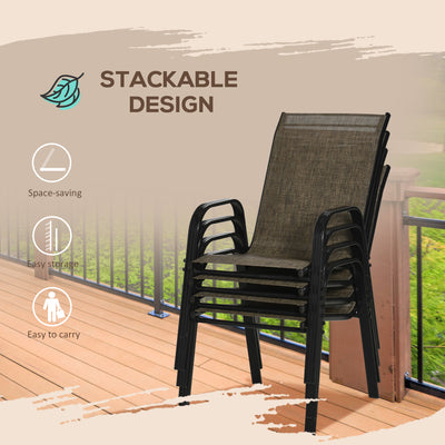 Outsunny Set of Four Stackable Mesh Seat Chairs - Mixed Brown 