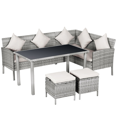 Outsunny 6-Seater Rattan Dining Set Sofa Table Footstool Outdoor w/ Cushion Garden Furniture 