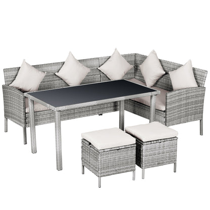 Outsunny 6-Seater Rattan Dining Set Sofa Table Footstool Outdoor w/ Cushion Garden Furniture 