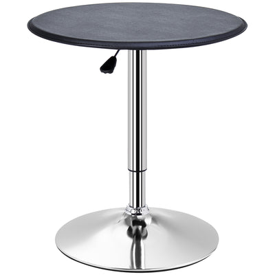 HOMCOM Adjustable Round Bistro Bar Table with PVC Leather Top Steel Base Home Kitchen Dining Desk  Black 
