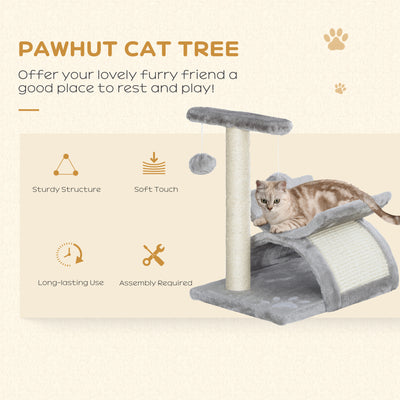 PawHut Cat Tree, Cat Tower for Kittens, Small Cat Condo with Rotatable Top Bar, Sisal Scratching Post, Tunnel, Dangling Balls - Grey 