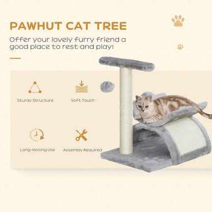 PawHut Cat Tree, Cat Tower for Kittens, Small Cat Condo with Rotatable Top Bar, Sisal Scratching Post, Tunnel, Dangling Balls - Grey 