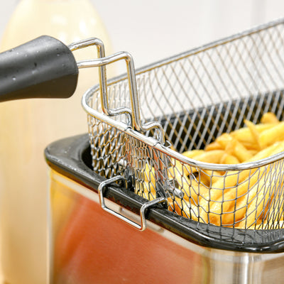 HOMCOM 3 Litre Stainless Steel Deep Fat Fryer with Adjustable Temp, 60min Timer, Viewing Window and Safety Cut Out, 2000W 