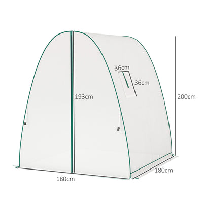 Outsunny Polytunnel Greenhouse with Sandbags, Walk-In Tunnel Green House with 2 Doors and Screen Windows, 1.8 x 1.8 x 2m, White 