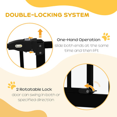 PawHut Metal 74-87cm Adjustable Pet Gate Safety Barrier w/ Auto-Close Door Black 