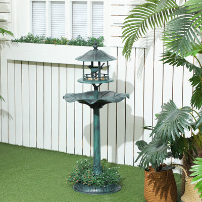 Outsunny 3-in-1 Garden Bird Bath, Freestanding Birdbath with Large Water Basin, Underneath Flower Planter, Φ50 x 113 cm, Green 