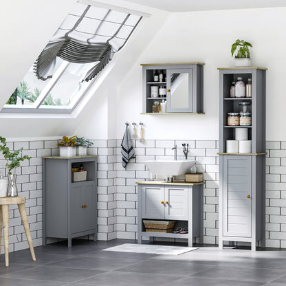 kleankin Bathroom Floor Cabinet, Free Standing Cupboard with Double Doors and Adjustable Shelf for Kitchen, Hallway, Living Room, Grey 