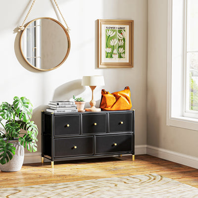 HOMCOM Faux Leather Front Chest of Drawers - Black 