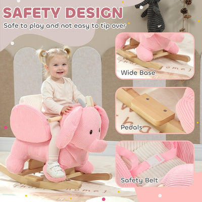 AIYAPLAY Kids Rocking Horse, Baby Ride on Elephant Rocker with Safety Belt and Sound for Toddlers 18 to 36 Months, Pink 