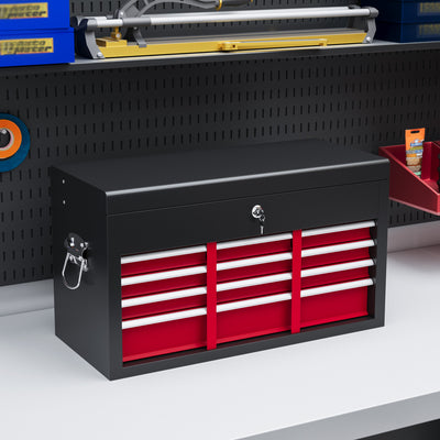 HOMCOM Steel Six Drawer Tool Storage Carry Chest, with Lock and Keys - Red 