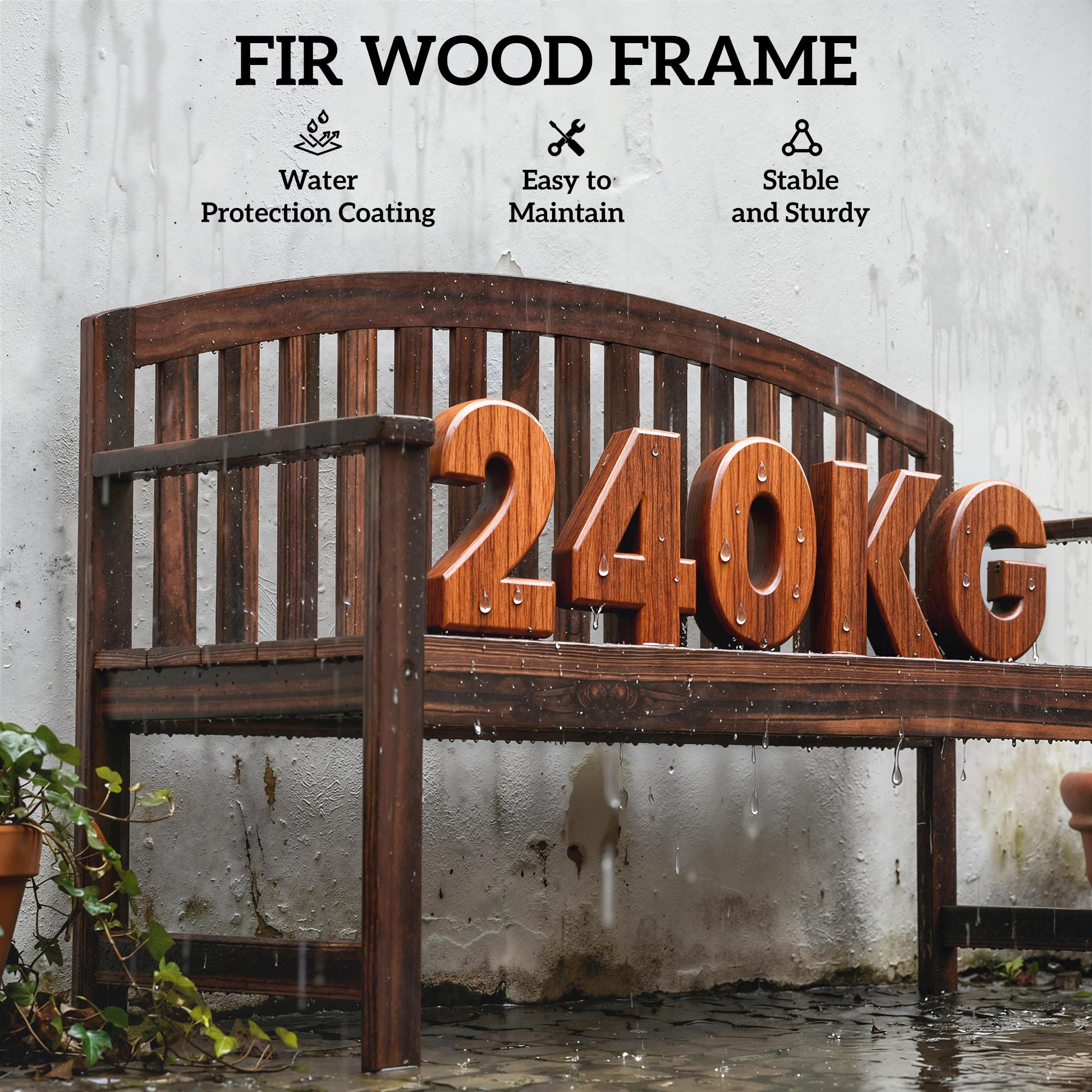 Outsunny 2 Seater Wooden Garden Bench with Armrest, Outdoor Furniture Chair for Park, Balcony, Carbonised Finish 