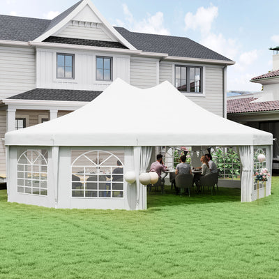 Outsunny 10 Sides Decagonal Garden Gazebo Marquee Party Tent Wedding Canopy Outdoor Heavy Duty Metal Frame (8.9m x 6.5m) - White 