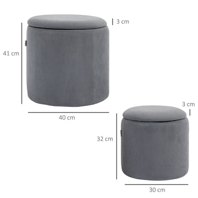 HOMCOM Set of Two Corduroy Storage Ottomans - Grey 