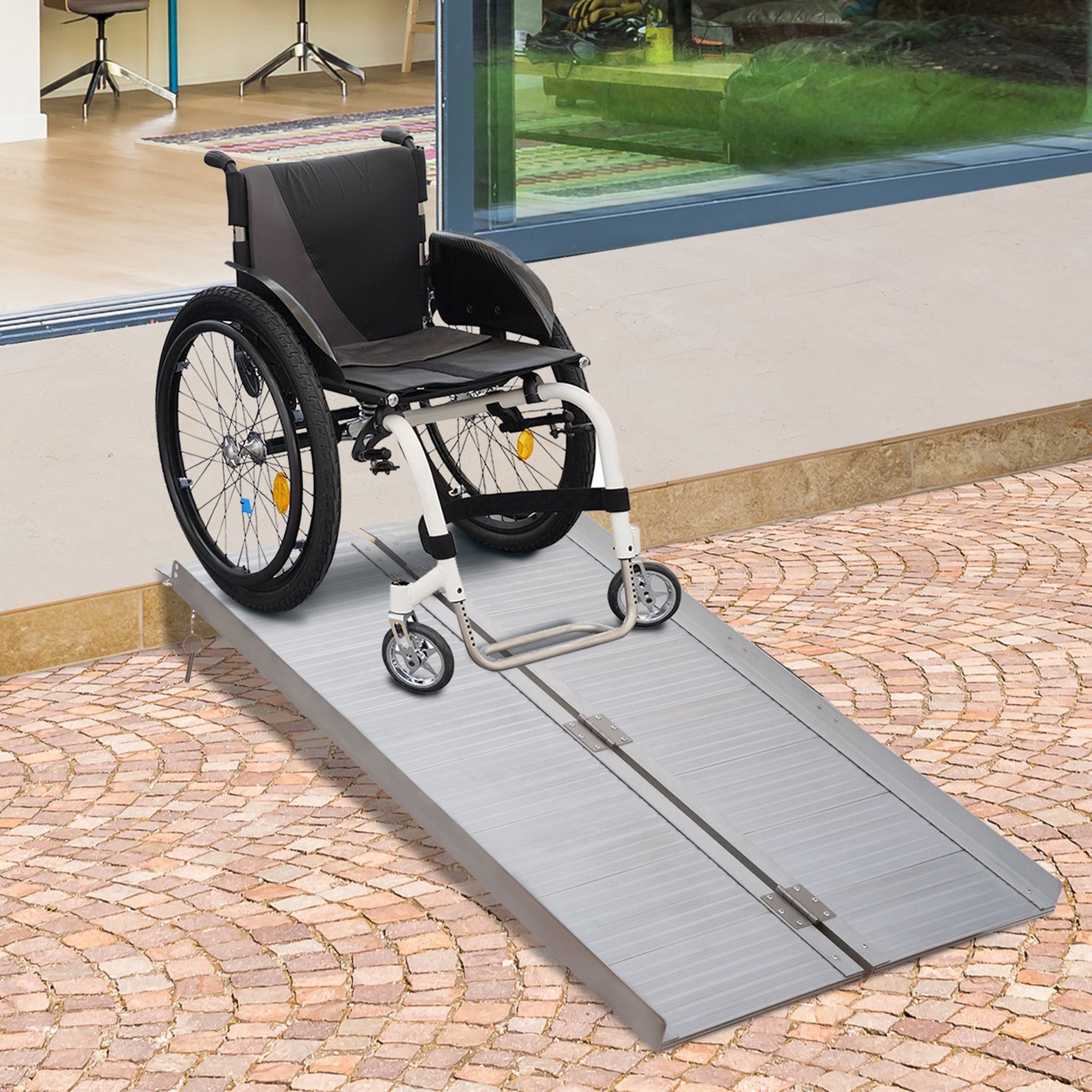 HOMCOM 4ft Folding Aluminum Wheelchair Ramp Scooter Portable Mobility Assist Suitcase Access Aid Disabled 