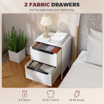 HOMCOM Chest of Drawers, Dresser with 2 Fabric Drawers and Aluminium Handles - White 