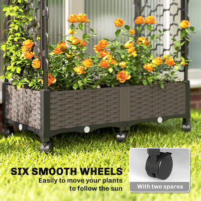 Outsunny Raised Garden Bed with Arch Trellis, Raised Bed for Garden on Wheels with Side Trellis, Self Watering Planter Box 