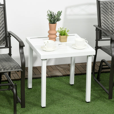 Outsunny Garden Side Table End Table Patio Coffee Table with Umbrella Hole, Steel Frame for Balcony, White 