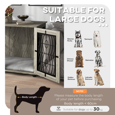 PawHut Indoor Dog Crate Furniture End Table with Soft Washable Cushion, Lockable Front Door, for Large Dogs - Grey 
