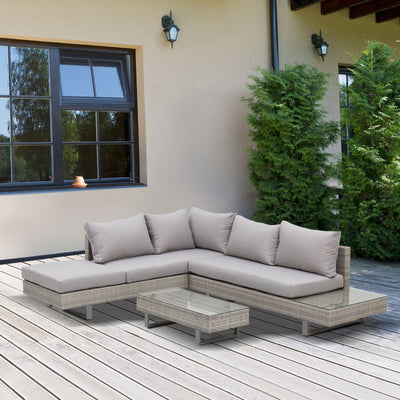 Outsunny Three-Piece Corner Rattan Set, with Glass Tables 