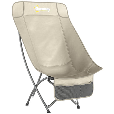 Outsunny Camping Chair for Adults Heavy Duty Folding Camp Chair with Side Pocket and Carry Bag Khaki 