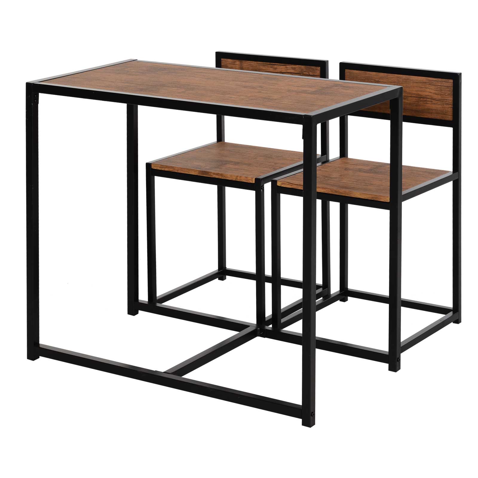 HOMCOM Dining Table and Chairs Set 2, Dining Room Sets, Rectangular Space Saving Table and 2 Chairs for Compact Kitchens, Steel Frame, Natural 