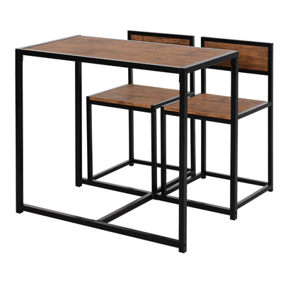 HOMCOM Dining Table and Chairs Set 2, Dining Room Sets, Rectangular Space Saving Table and 2 Chairs for Compact Kitchens, Steel Frame, Natural 