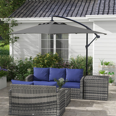 Outsunny 3(m) Cantilever Overhanging Parasol, with Cross Base - Grey 