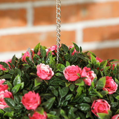 HOMCOM Set of 2 Decorative Artificial Plants, UV-protected Artificial Plant Topiary Rose Balls, Fake Plants for Home Indoor outdoor Decor, 28cm, Pink 