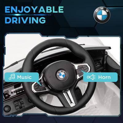 AIYAPLAY 12V BMW Licensed Kids Car, with Easy Transport, Remote Control, Suspension, Music, Horn, LED Lights, White 