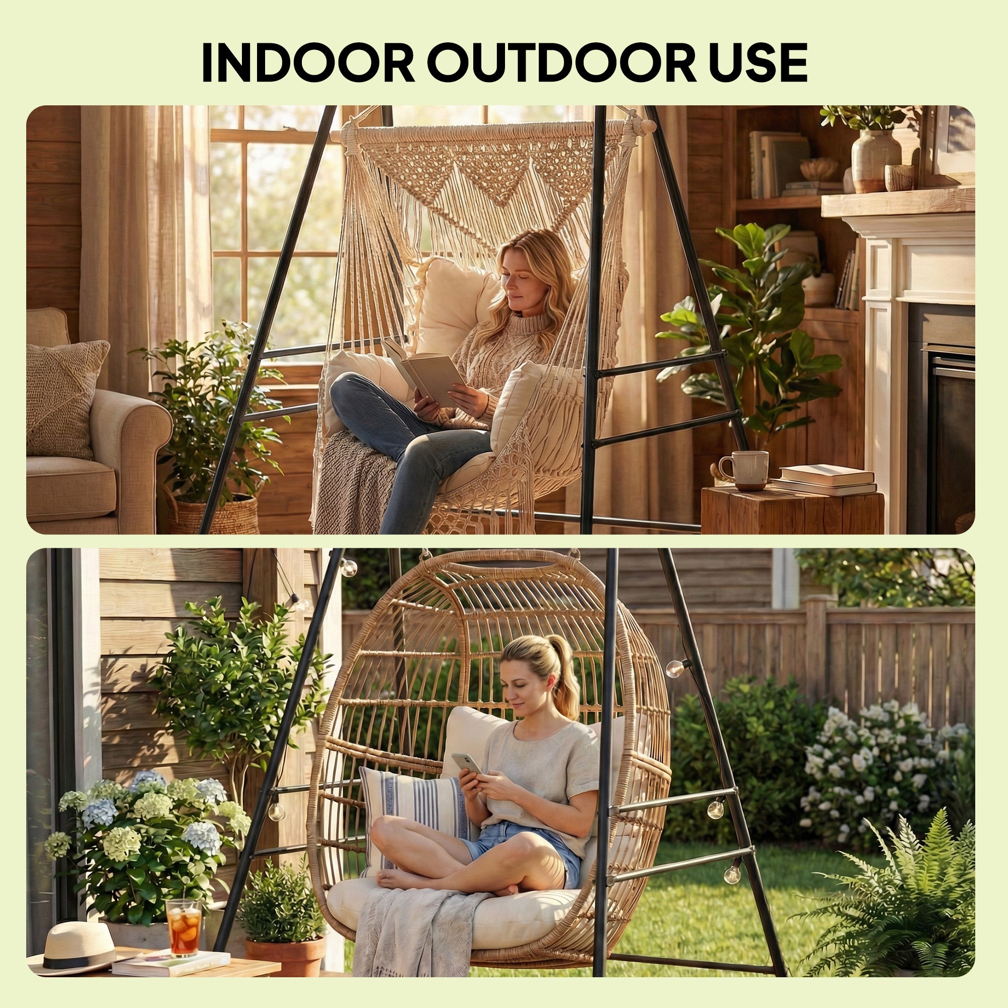 Outsunny Hammock Chair Stand Only, 150KG Load Capacity, for Indoor Outdoor, Black 