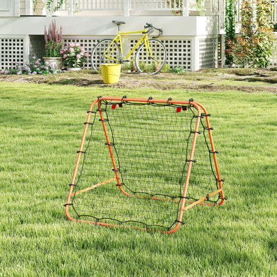 HOMCOM Double Sided Football Rebounder Net, Football Rebound Goal with Five Adjustable Angles, Orange 