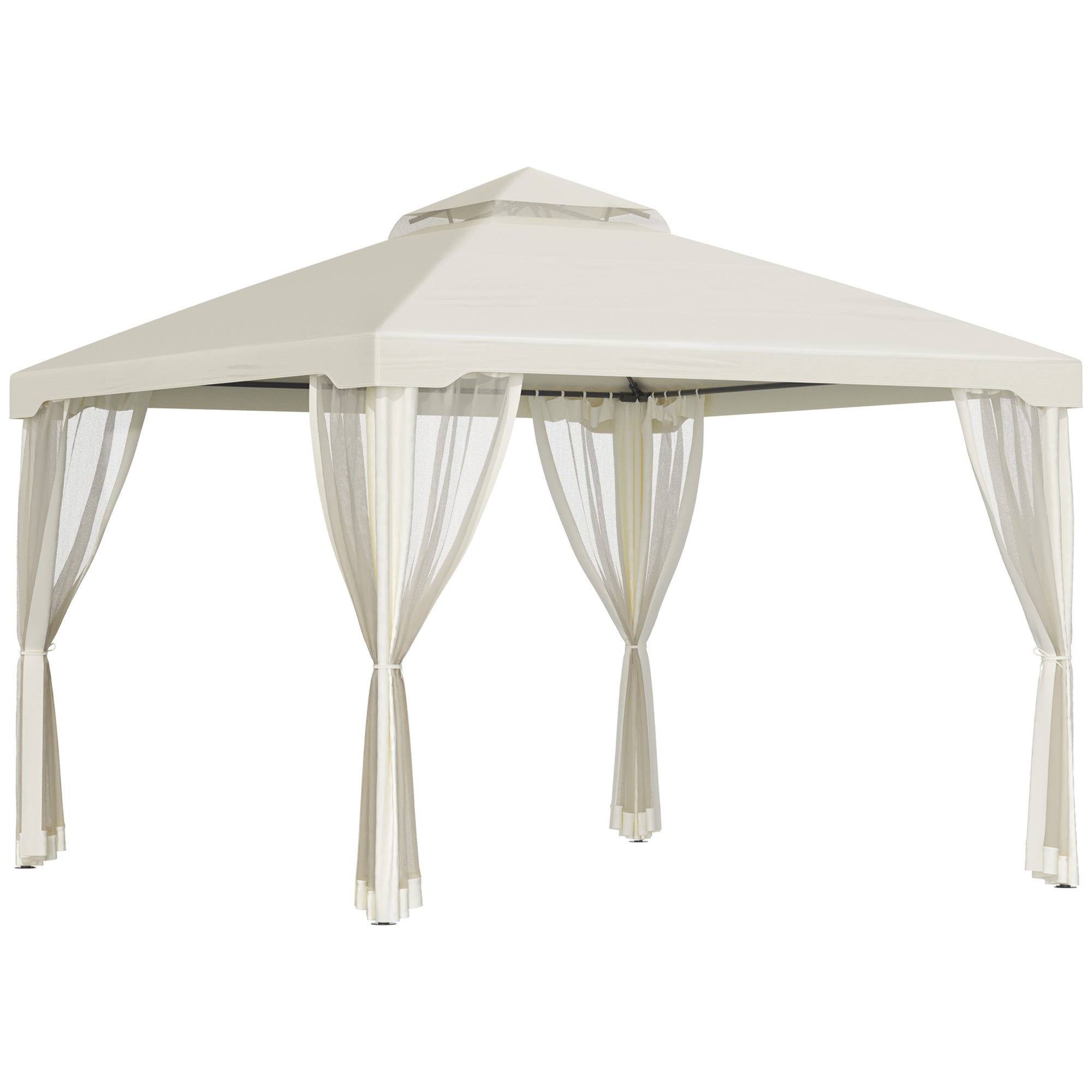 Outsunny 3 x 3 m Metal Gazebo, Garden Pavillion, Double Roof Outdoor Canopy Shelter with Mesh Sidewalls, Cream White 