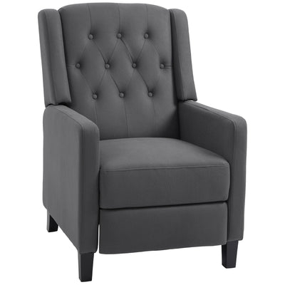 HOMCOM Wingback Recliner Chair for Home Theater, Button Tufted Microfibre Cloth Reclining Armchair with Leg Rest, Deep Grey 