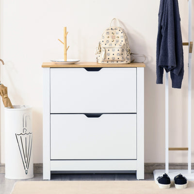 HOMCOM Narrow Shoe Cabinet, Space Saving Shoe Storage Cabinet with 2 Flip Drawers and Adjustable Shelves for 12 Pairs of Shoes for Hallways and Living Room, White 