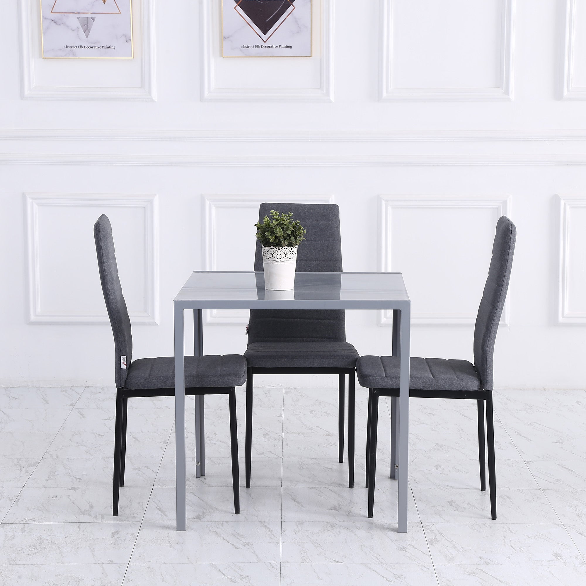 HOMCOM Modern Square Dining Table for 2-4 People, with Glass Top & Metal Legs for Dining Room, Living Room, Grey 