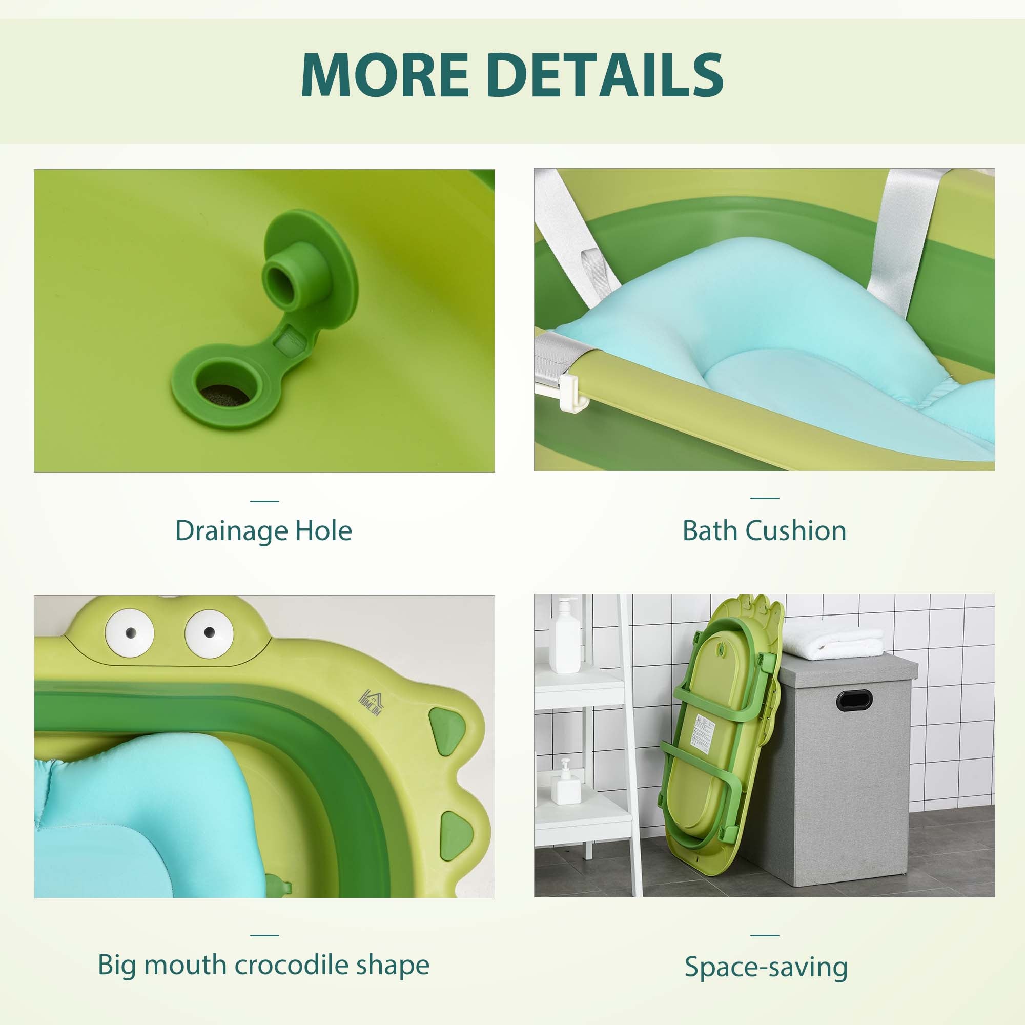 HOMCOM Baby Bath Tub for Toddler Kids Infant Ergonomic Foldable Secure Non-Slip Portable with Baby Cushion for 0-3 Years Green 