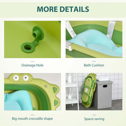 HOMCOM Baby Bath Tub for Toddler Kids Infant Ergonomic Foldable Secure Non-Slip Portable with Baby Cushion for 0-3 Years Green 