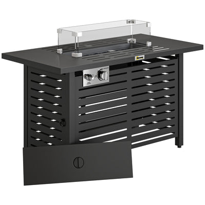 Outsunny Propane Gas Fire Pit Table, Outdoor Firepit with 43" Steel Tabletop and Lid, 50,000 BTU Pulse Ignition Fire Table w/ Stainless Steel Burner, Glass Wind Guard, and Cover 