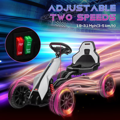 HOMCOM 12V Electric Go Kart for Kids, Ride-On Racing Go Kart with Forward Reversing, Rechargeable Battery, 2 Speeds, for Boys Girls Aged 3-8 Years Old - White 