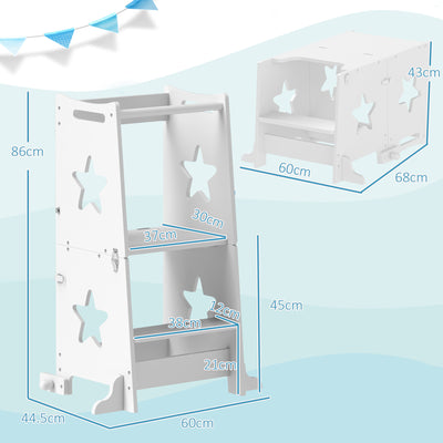 AIYAPLAY 2-in-1 Toddler Step Stool with Safety Rail for Kitchen, Bathroom, White 