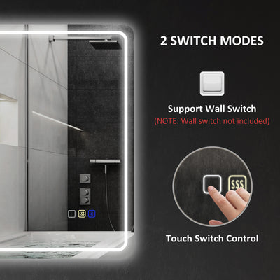HOMCOM 50 x 70 cm Bluetooth LED Bathroom Mirror with Anti-Fog - Silver Tone 