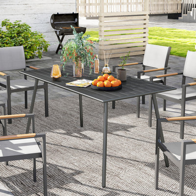 Outsunny Rectangle Garden Table with Slat Top, Steel Frame, Outdoor Table for 6 Person, 150 x 80 x 74 cm, Grey 