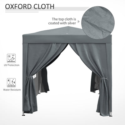 Outsunny Garden Pop Up Gazebo Marquee Party Tent Canopy with free Carrying Case, Removable 2 Walls, 2 Windows, 2m x 2m, Grey 