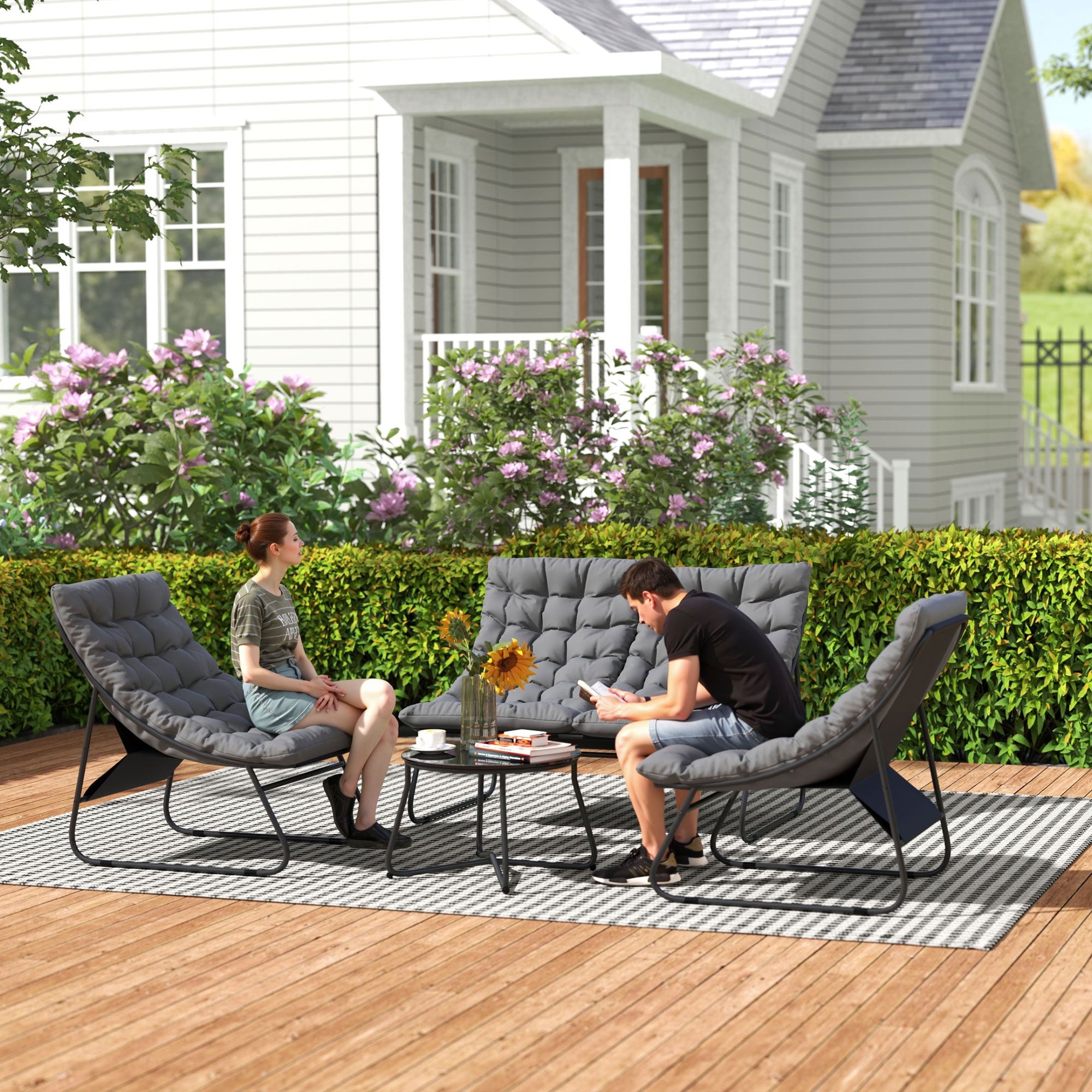 Outsunny Four-Piece Curved Seat Garden Sofa Set - Grey/Black 