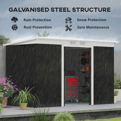 Outsunny 9ft x 4ft Metal Garden Shed, Outdoor Tool House with Foundation Kit, Ventilations and Double Doors, Dark Grey 