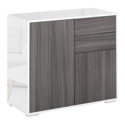 HOMCOM High Gloss Frame Sideboard, Side Cabinet, Push-Open Design with 2 Drawer for Living Room, Bedroom, Grey 
