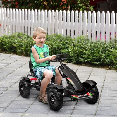 HOMCOM Metal Kids Pedal Go Kart with Adjustable Seat Inflatable Tyres Black 