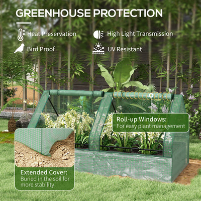 Outsunny Metal Planter Box with Cover, Raised Garden Bed with Greenhouse, for Herbs and Vegetables, Green and Dark Grey 